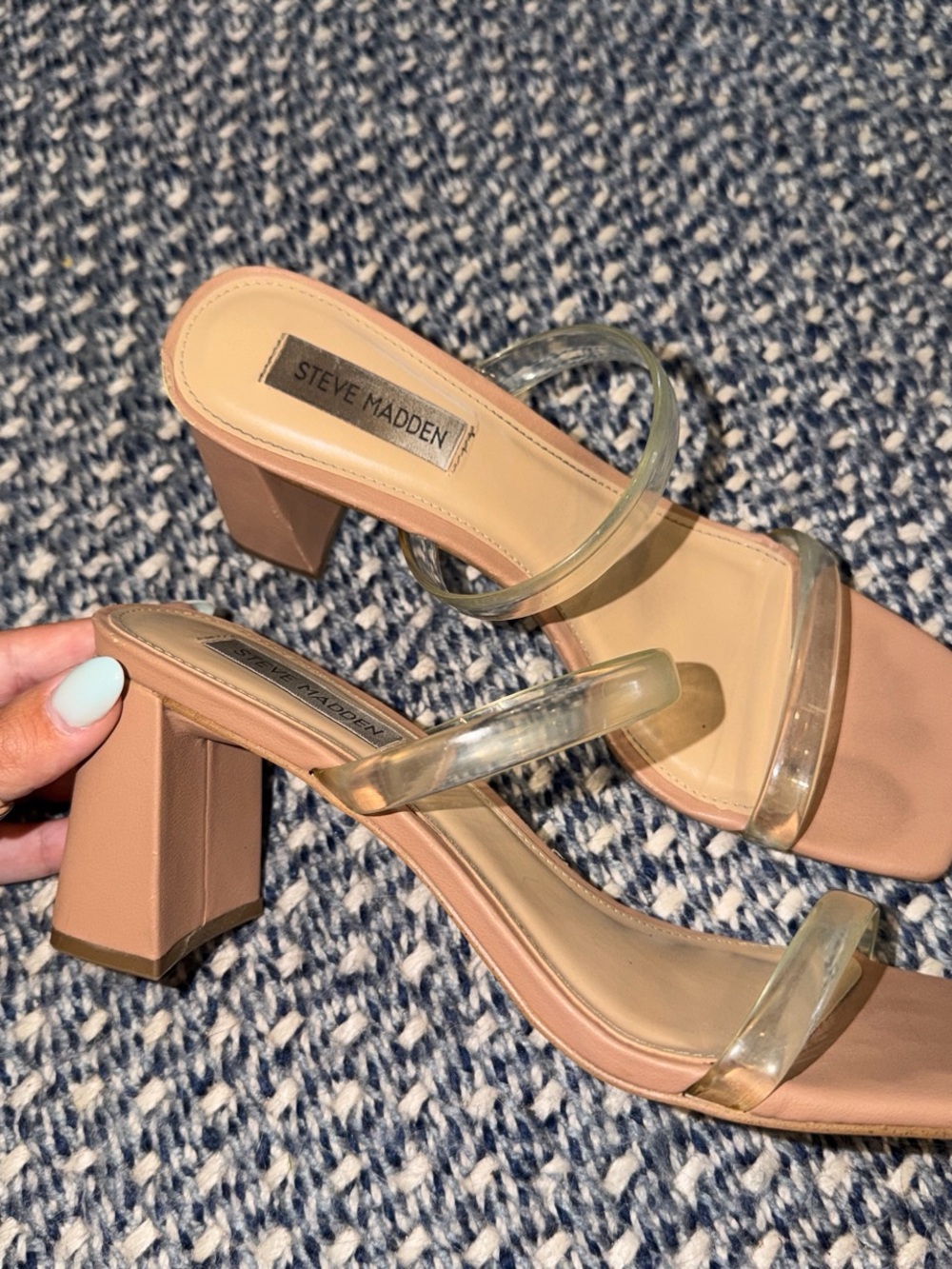 Steve Madden Tan Block Heel Sandals with Clear Straps